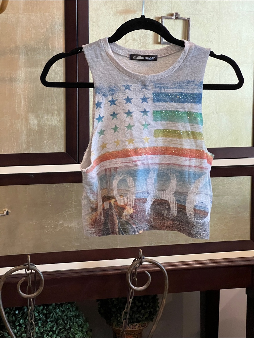 Girls' Gray Rainbow Stripe Crop Tank
